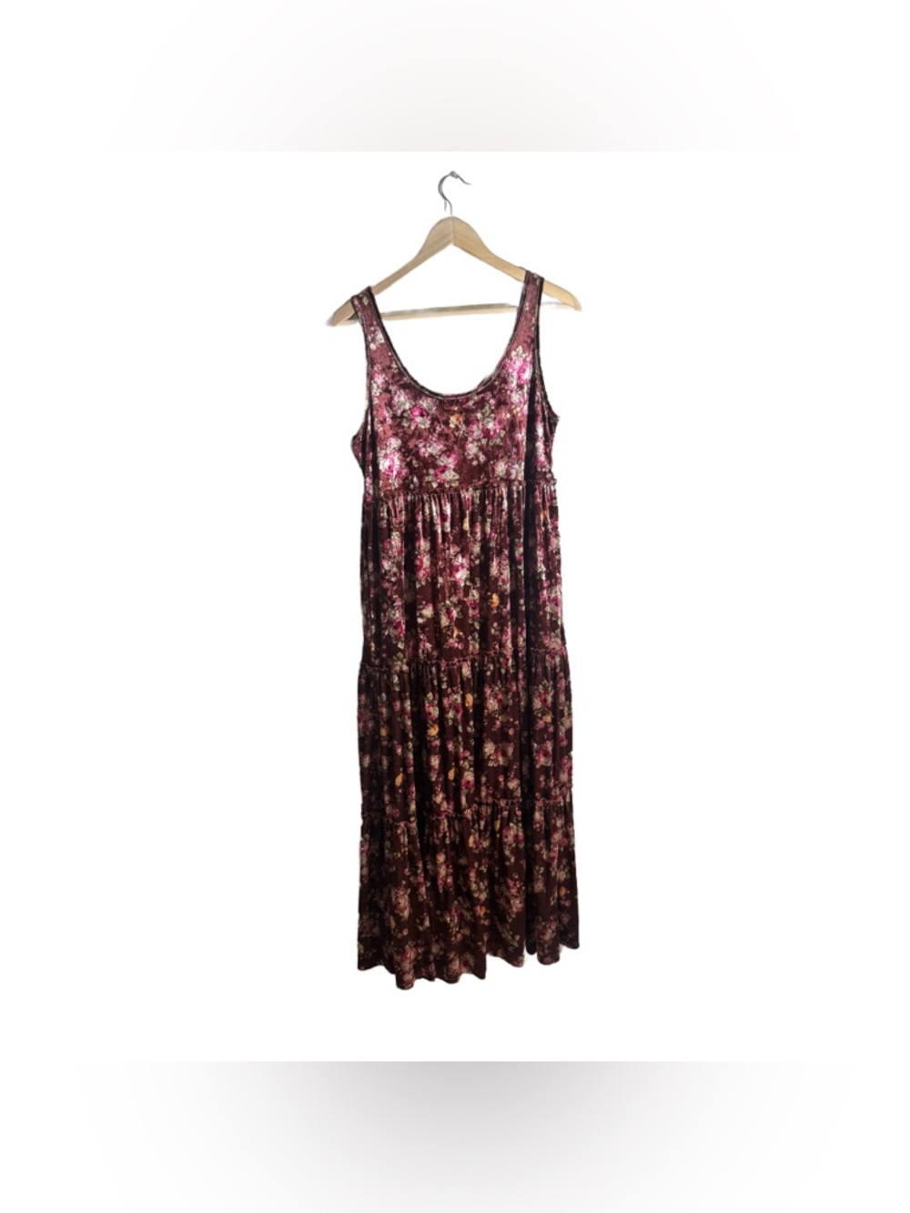 Natural Life Women's Tiered Maxi Dress Velvet Floral Boho Tank Size Medium NWT - Picture 6 of 8